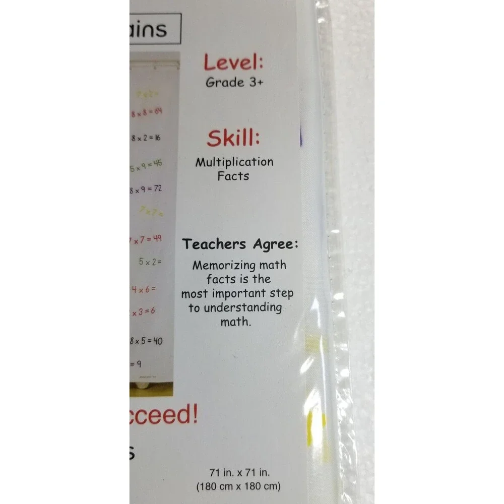 Math Educational Shower Curtain Grade 3+ Multiplication Fun Easy Learning NEW